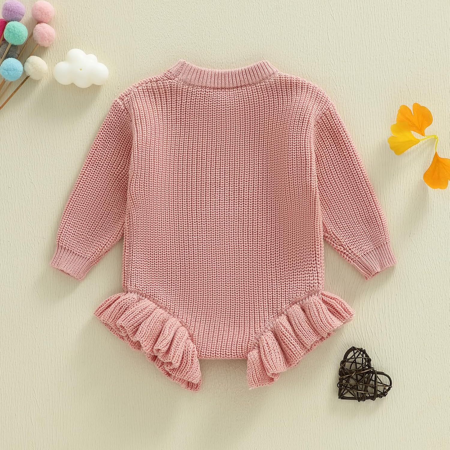 Gueuusu Baby Girl Sweater Romper Long Sleeve Letters Embroidery Ruffle Bodysuit Jumpsuit Newborn Winter Clothes - Image 5