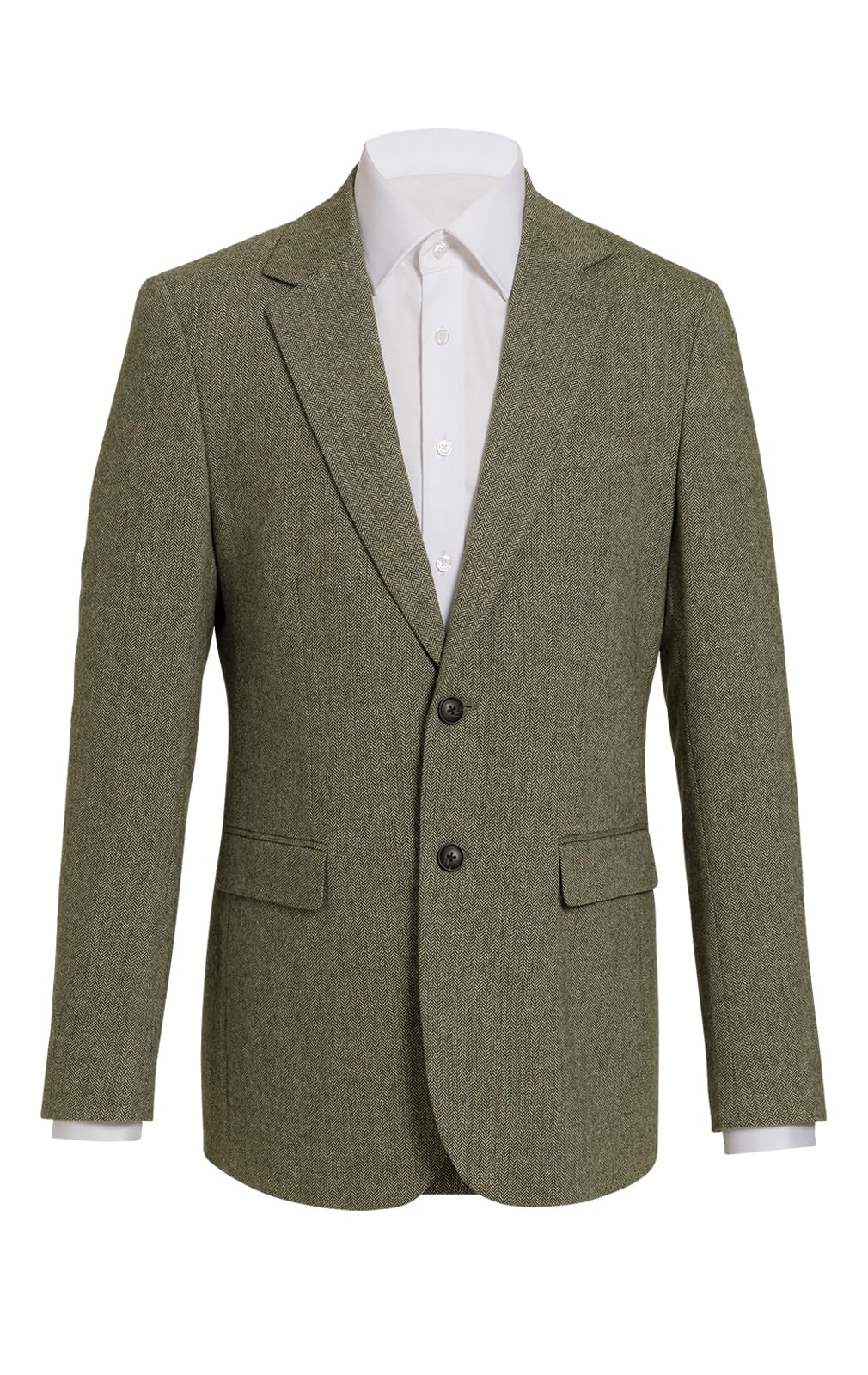 Dobell Mens Sage Green Herringbone Tweed Suit Jacket Regular Fit Wool Blend-52R