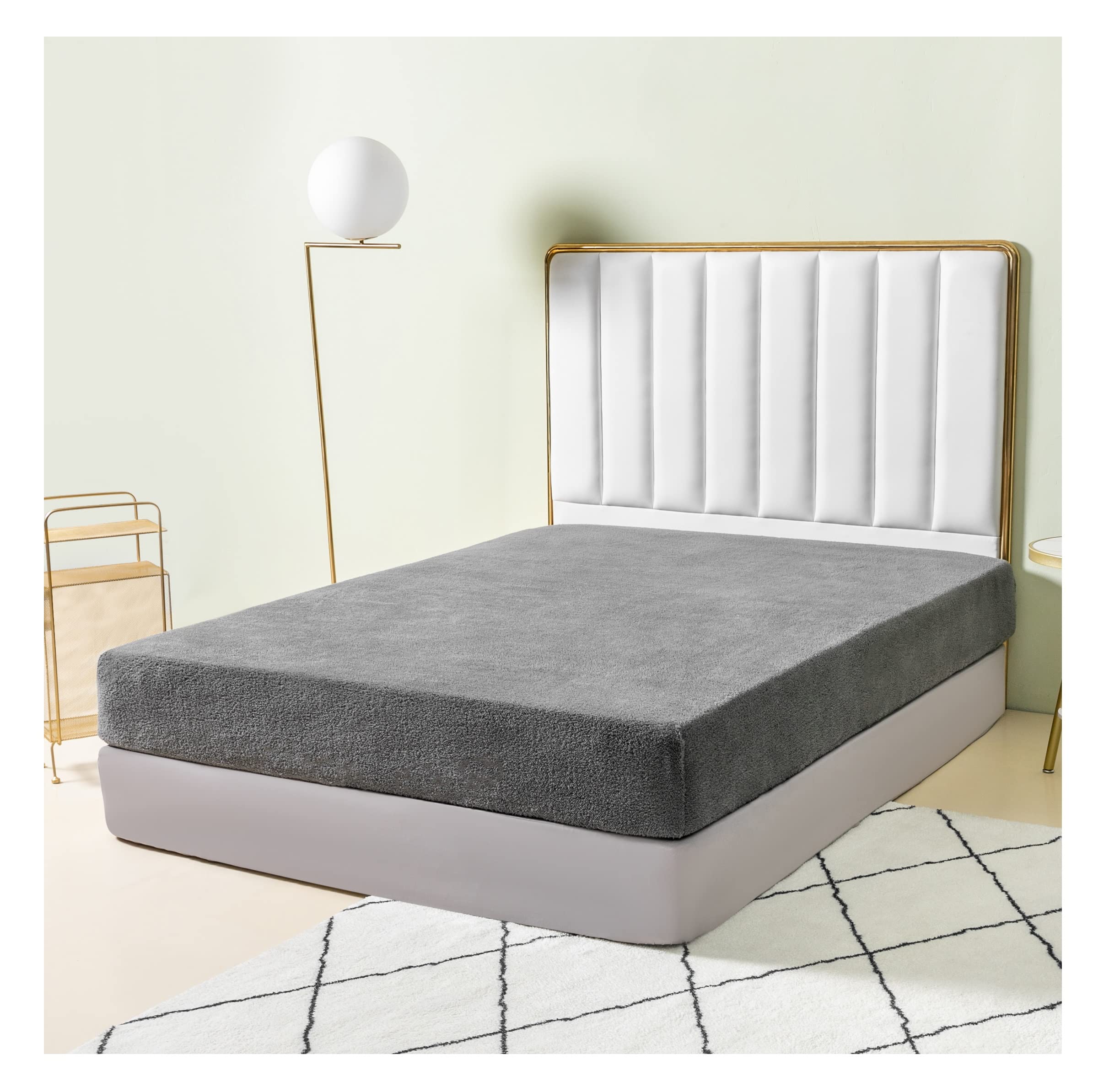 100% Plain Microfiber polyester Fabric - Super soft & Thermal Teddy Bear Fleece Fitted bed sheet – 30cm/11.8” Deep fit pocket All around Elastic – Dark-Grey Color – Double (W137cm x L190cm + D30cm)