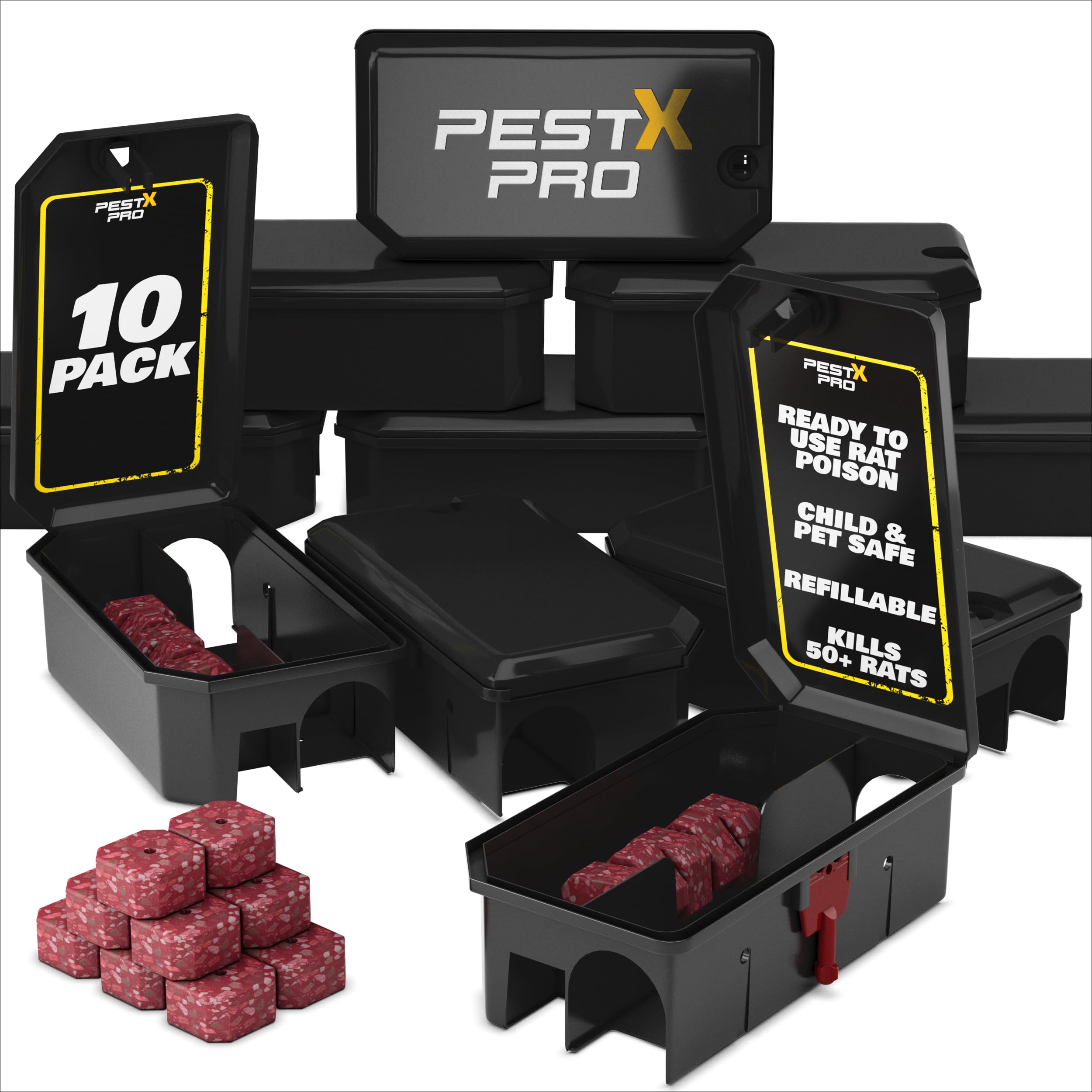 Pest-X Pro Venom – 10X Pre-Baited Rat Poison Bait Box, Ready-To-Use, Professional Grade, Rat Poisoning Super Strength For Indoor & Outdoor Infestations, Safe & Effective Rat Traps — image 1