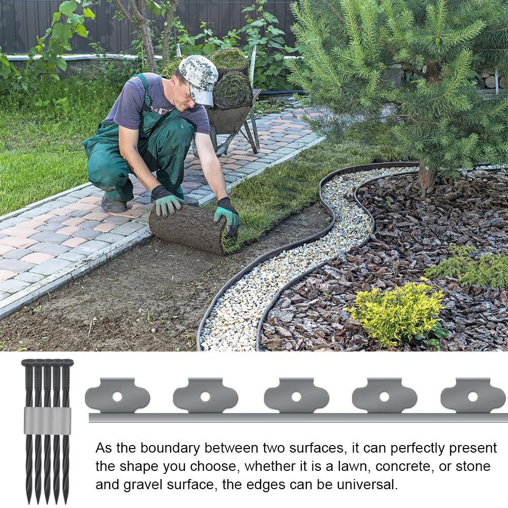 Rasenkante Kunststoff 10m Länge× 5cm Hoch, Beetbegrenzung mit 30 Erdanker, Rasenkanten Elastische Garten, Beeteinfassung Rund Kurven, Beetumrandung Rasen, Blumenbeet Umrandung Unsichtbar PE (Schwarz)
