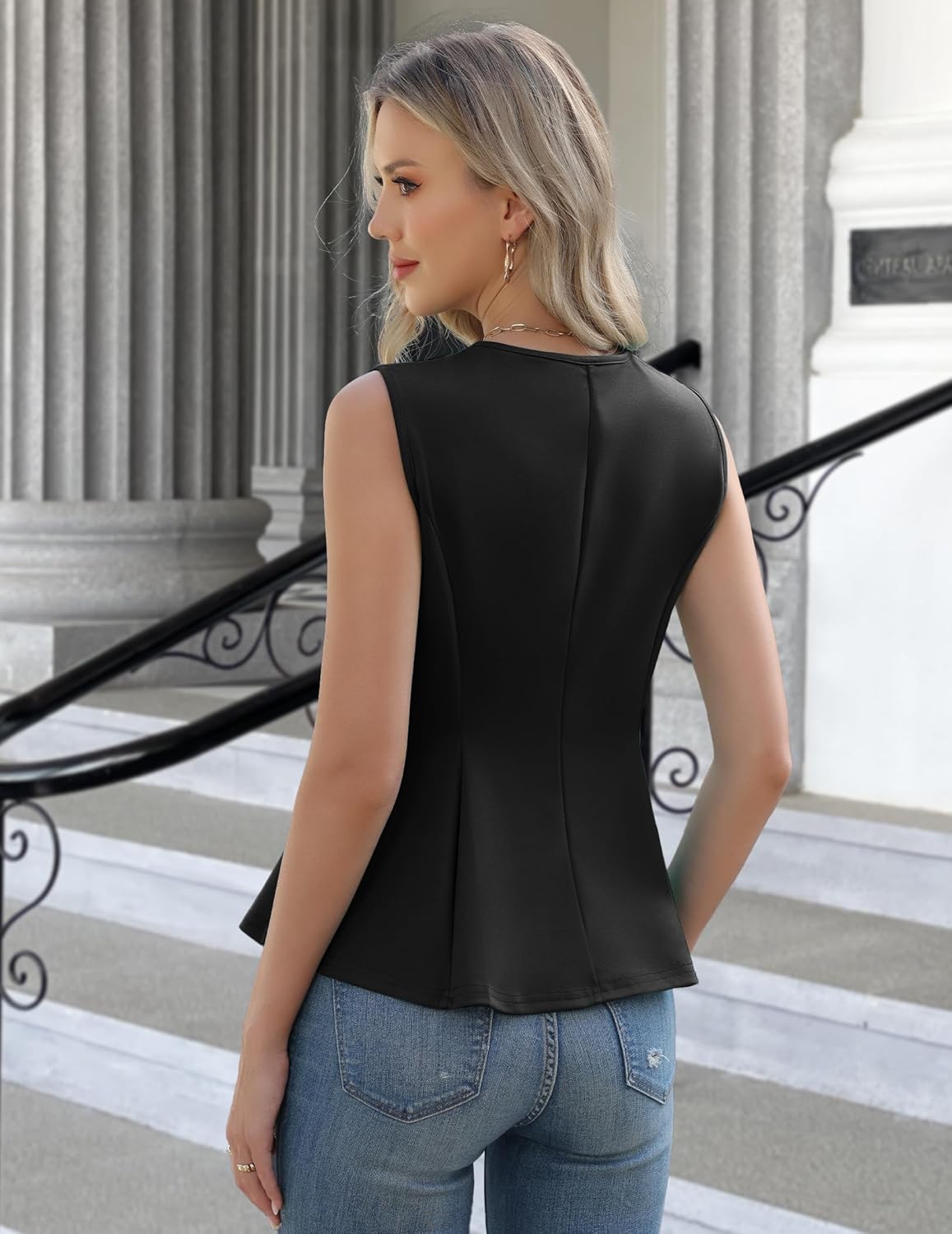 Womens Summer Peplum Tank Tops Sleeveless Zipper High Neck Dressy Casual Blouses Business Work Outfits 2026 Trendy - Image 4