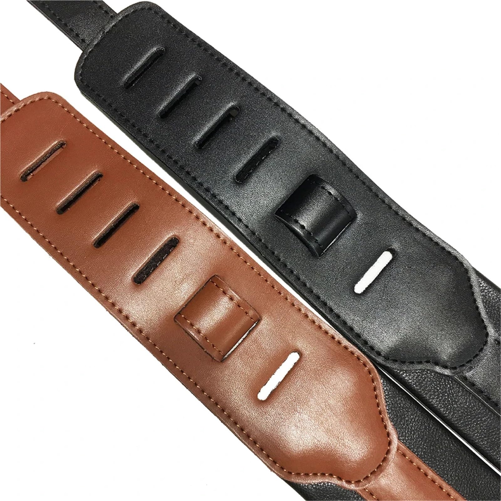 Correa para guitarra, Correa de guitarra de cuero PU ajustable 138-150cm for bajo eléctrico acústico negro marrón