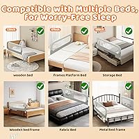 Vista 7 de Barandilla de protección de cama para niños pequeños - Rieles laterales de seguridad para cama de bebé plegables y de altura ajustable de 47