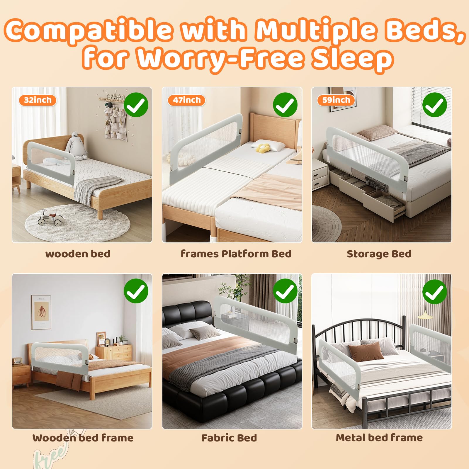 omzer Barandilla de cama para niños pequeños – Barandilla lateral de cama de bebé de 32 pulgadas para cuna de niño pequeño – Rieles de seguridad de altura plegable y ajustable – Barrera protectora de