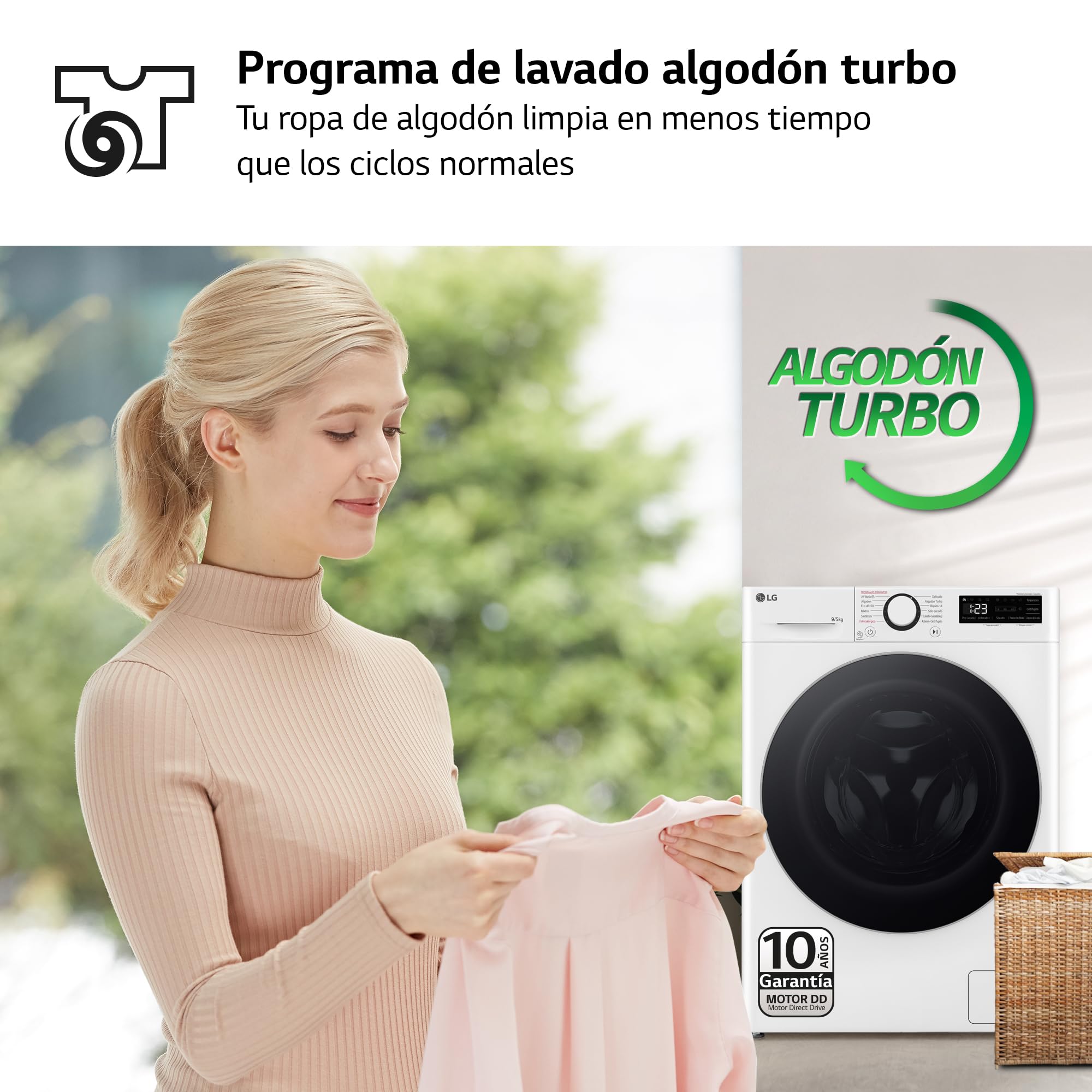 LG F2DR5S09A1W - Lavadora Secadora Inteligente, 9/5kg, AI Direct Drive, 1400rpm, Carga Frontal, TurboWash 360º, Vapor Steam, Serie 500, Blanco