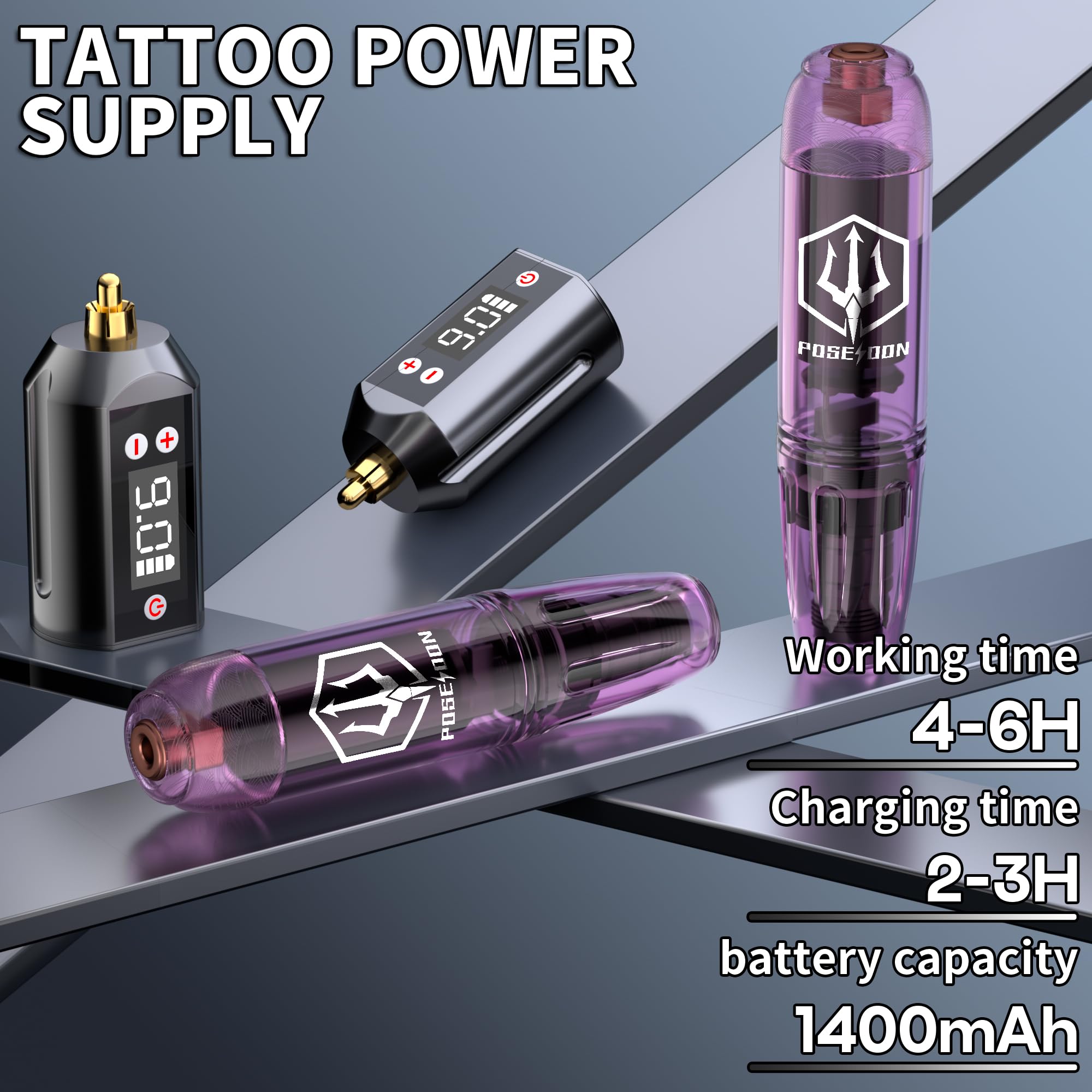 POSEIDON Tattoo Kit Tattoo Gun Kit, Tattoo Pen Kit with 2PCS 1400mAh Power Supply and 11 Tattoo Inks, Tattoo Machine Kit with 20pcs Tattoo Needles for Beginers