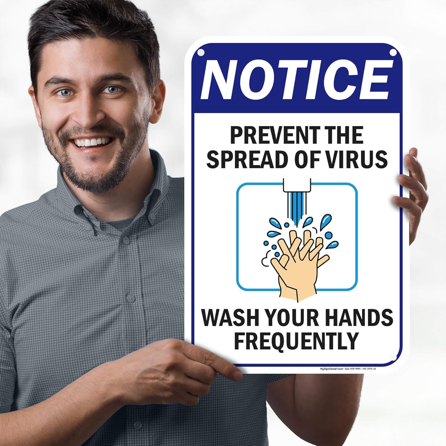 Prevent Wash Your Hands Frequently Sign, 12x18 Inches, 55 mil thick HDPE (high density polyethylene), Made in USA by My Sign Center