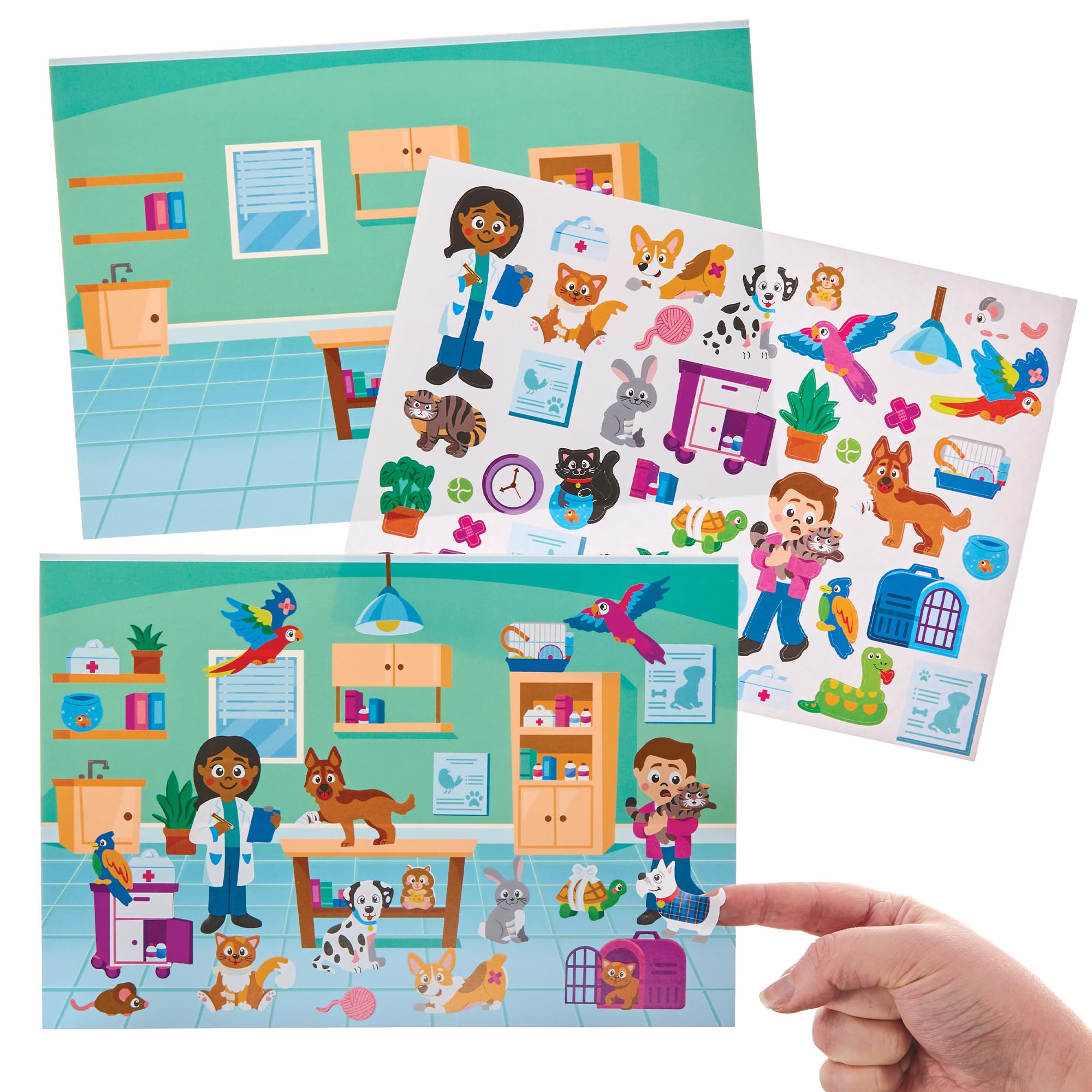 Baker Ross FN070 Vet Sticker Scenes - Pack of 5, Self-Adhesive Stickers for Kids, Crafts for Kids, Stickers for Children