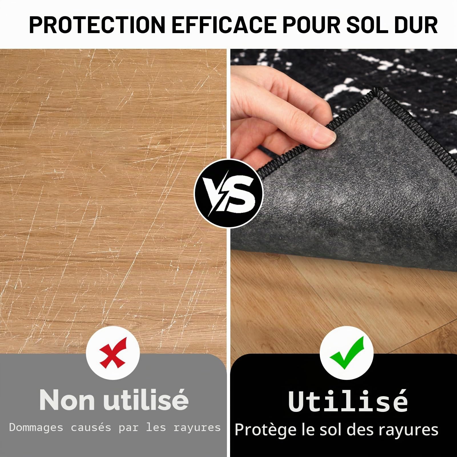 Tapis de chaise de bureau pour plancher en bois dur : 91,4 x 122,9 cm, noir, tapis de chaise de bureau pour fauteuil roulant, antidérapant, résistant à la saleté et lavable en machine, tapis de