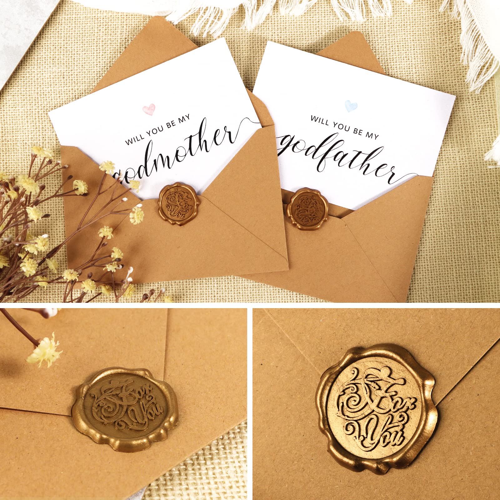 Will you be my Godmother and Godfather Cards with Envelope and Wax Seal  Stickers Godparent Godmother Godfather Proposal Cards A6 Size – BigaMart, image size:1600x1600