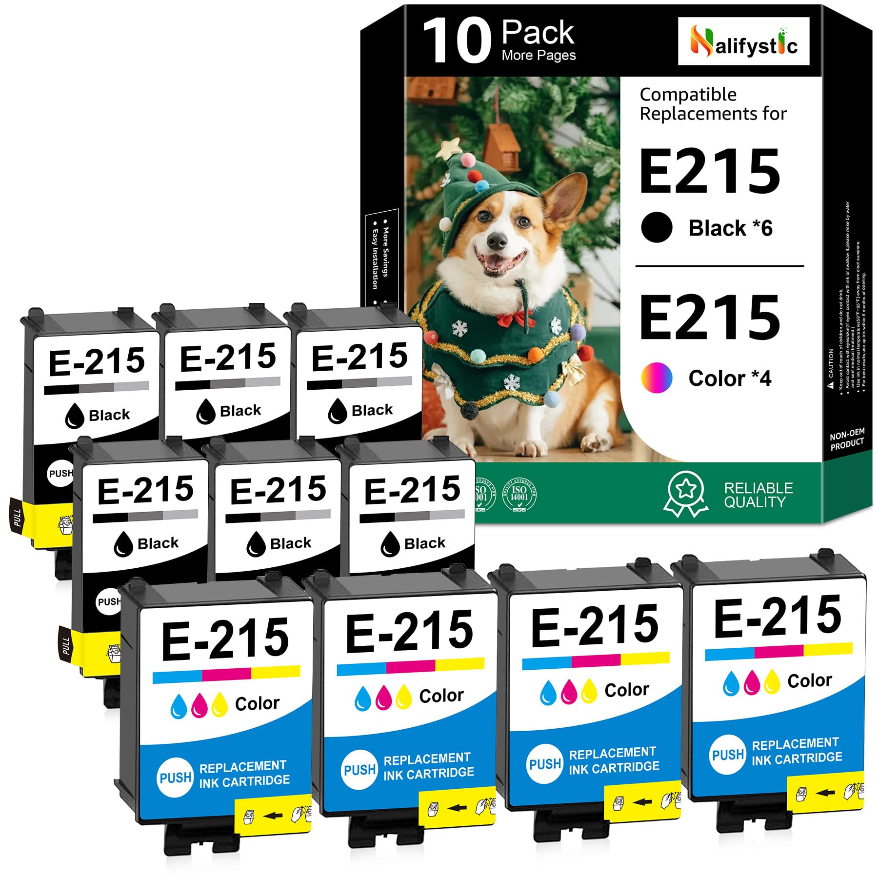 Photo 1 of Nalifystic Remanufactured T215 215 Ink Cartridges 10 Pack Replacements for T215 Combo Pack Compatible for WF-100, WF-110, EC-110 Printers (6 Black and 4 Tri-Color)