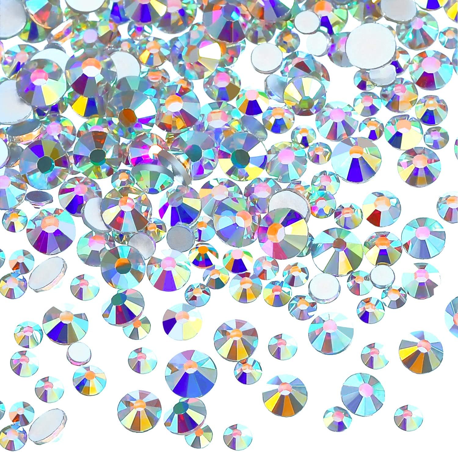 TOAOB 800pcs Crystal AB Rhinestones Flat Back Resin Gems Stickers 7 Sizes for Crafts Nails Decoration Makeup Clothes Shoes