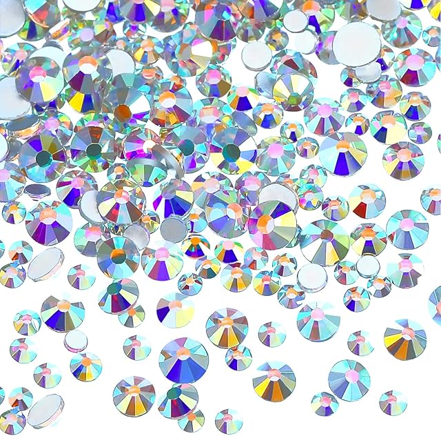 TOAOB 800pcs Crystal AB Rhinestones Flat Back Resin Gems Stickers 7 Sizes for Crafts Nails Decoration Makeup Clothes Shoes