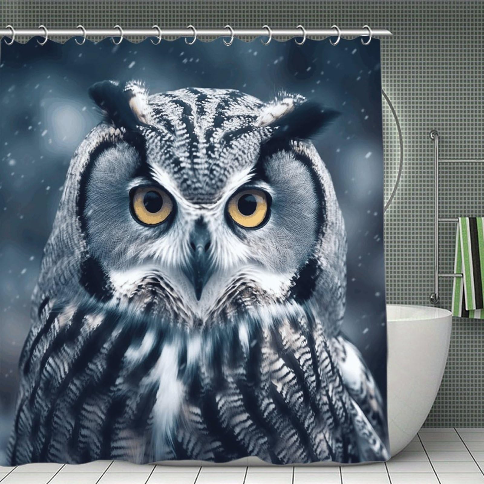 VstaDank Grey and White Owl Bath Curtain Elegant Heavy Duty Shower Curtains 70x70 in Rustic Farmhouse Cloth Shower Curtains Neutral Modern Bath Curtain for Bathroom