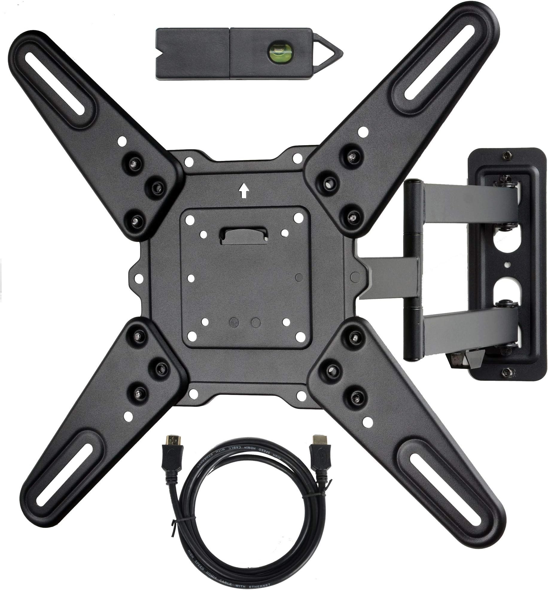 VideoSecu ML531BE2 TV Wall Mount kit with Free Magnetic Stud Finder and HDMI Cable for Most 26-55 TV and New LED UHD TV up to 60 inch 400x400 Full Motion with 20 inch Articulating Arm WT8