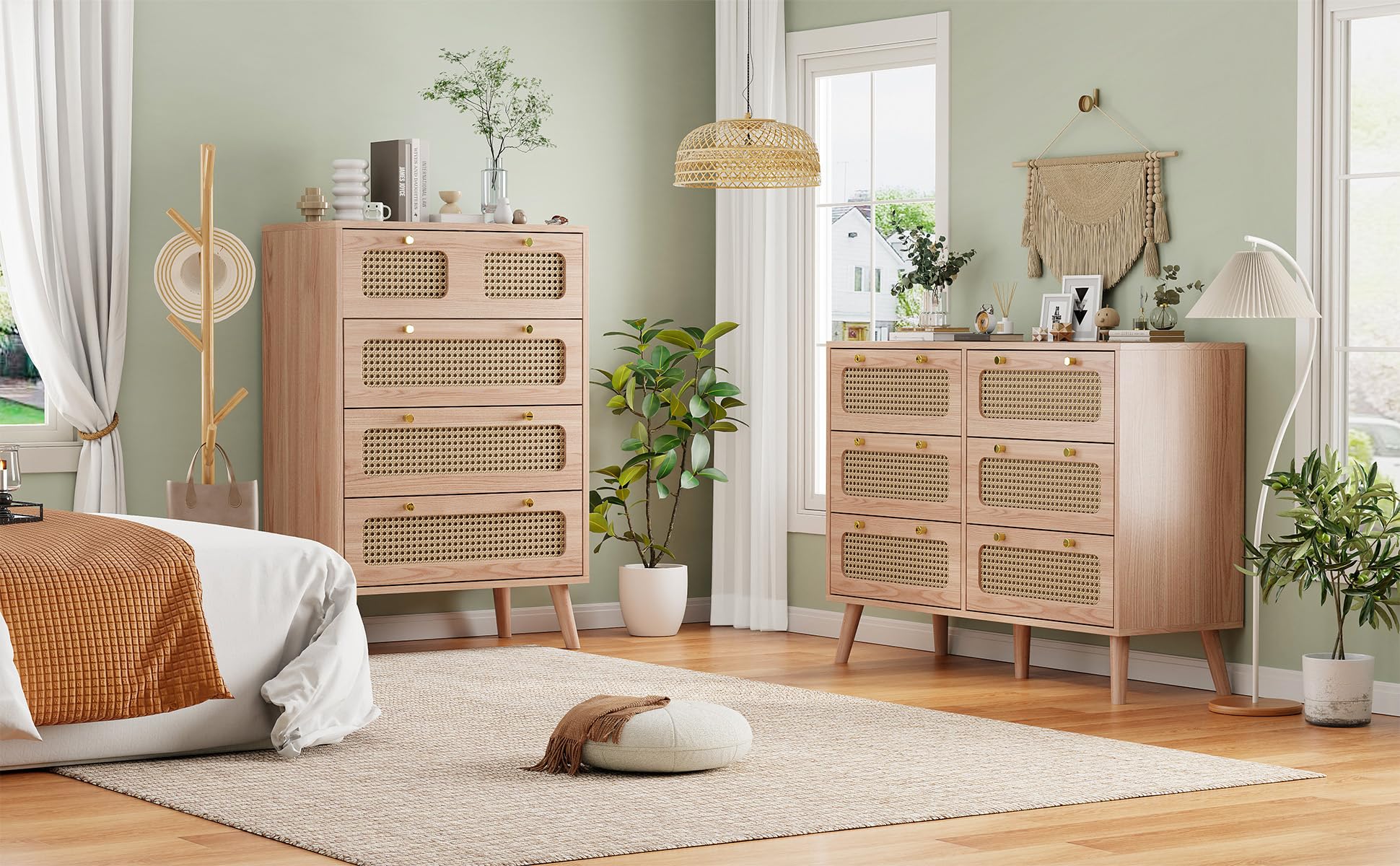 BestAlice Rotin Commode avec 6 tiroirs, Commode 6 tiroirs Meuble de Rangement, Commode Chambre 100 x 34 x 73 cm Commode avec, Meuble de Rangement pour Chambre Salon (6 Tiroirs)