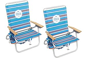 Tommy Bahama 2-Pack 4-Position Easy In-Easy Out Folding Backpack Beach Chair, Logo Stripe