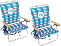 Tommy Bahama 2-Pack Tall Beach Chairs: 12.75" High Seat, 4-Position Safe Recline, Backpack Straps