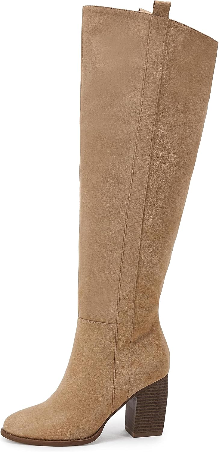 SERAIH Womens Over The Knee Thigh High Boots Faux Suede Pointed Toe Side Zipper Chunky Block Heel Stretch Boots - Image 2