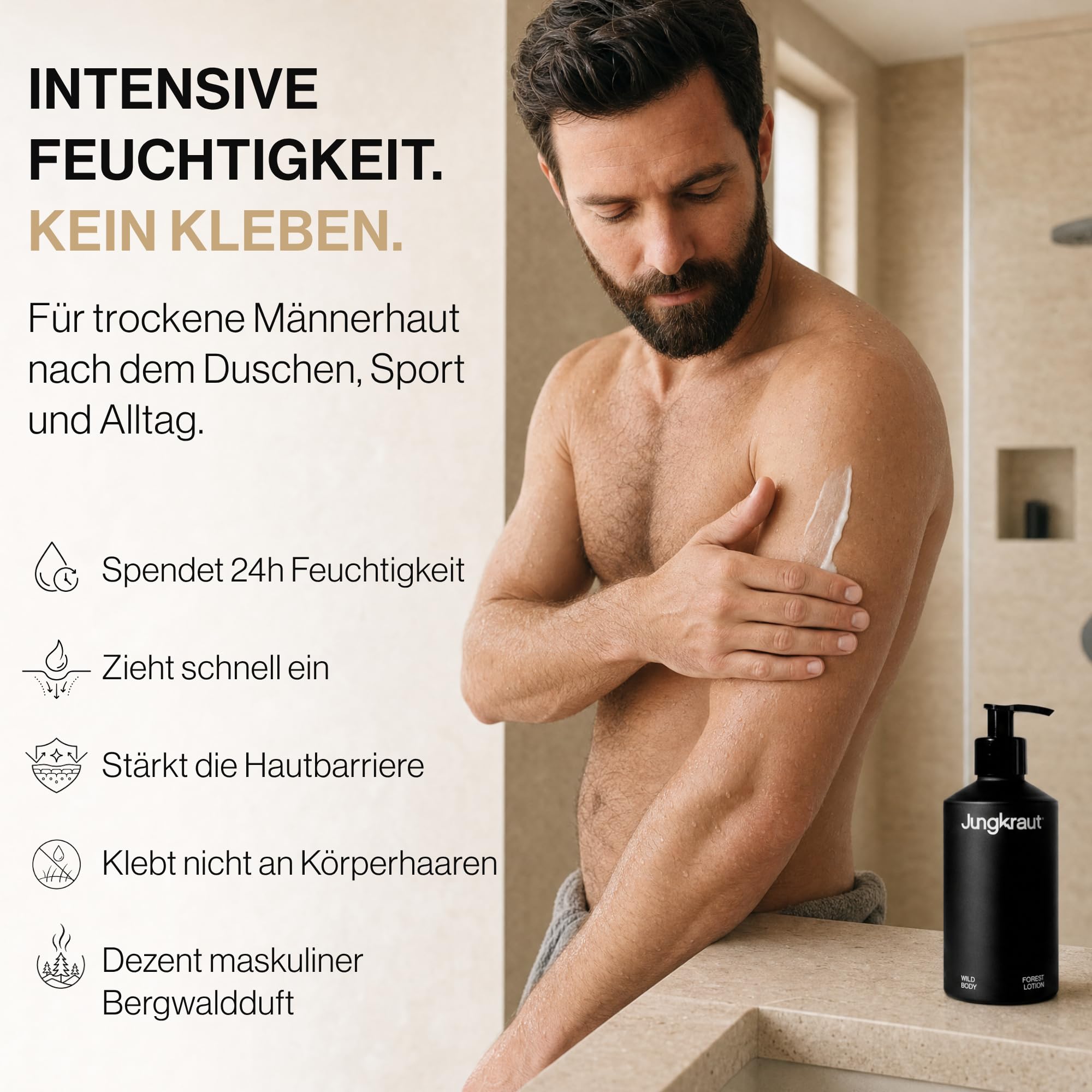 Wild Forest Body Lotion Set Männer 300ml Aluflasche + 300ml Refill, natürliche Körperlotion, ultraleicht, nicht klebend, Swiss Made, vegan
