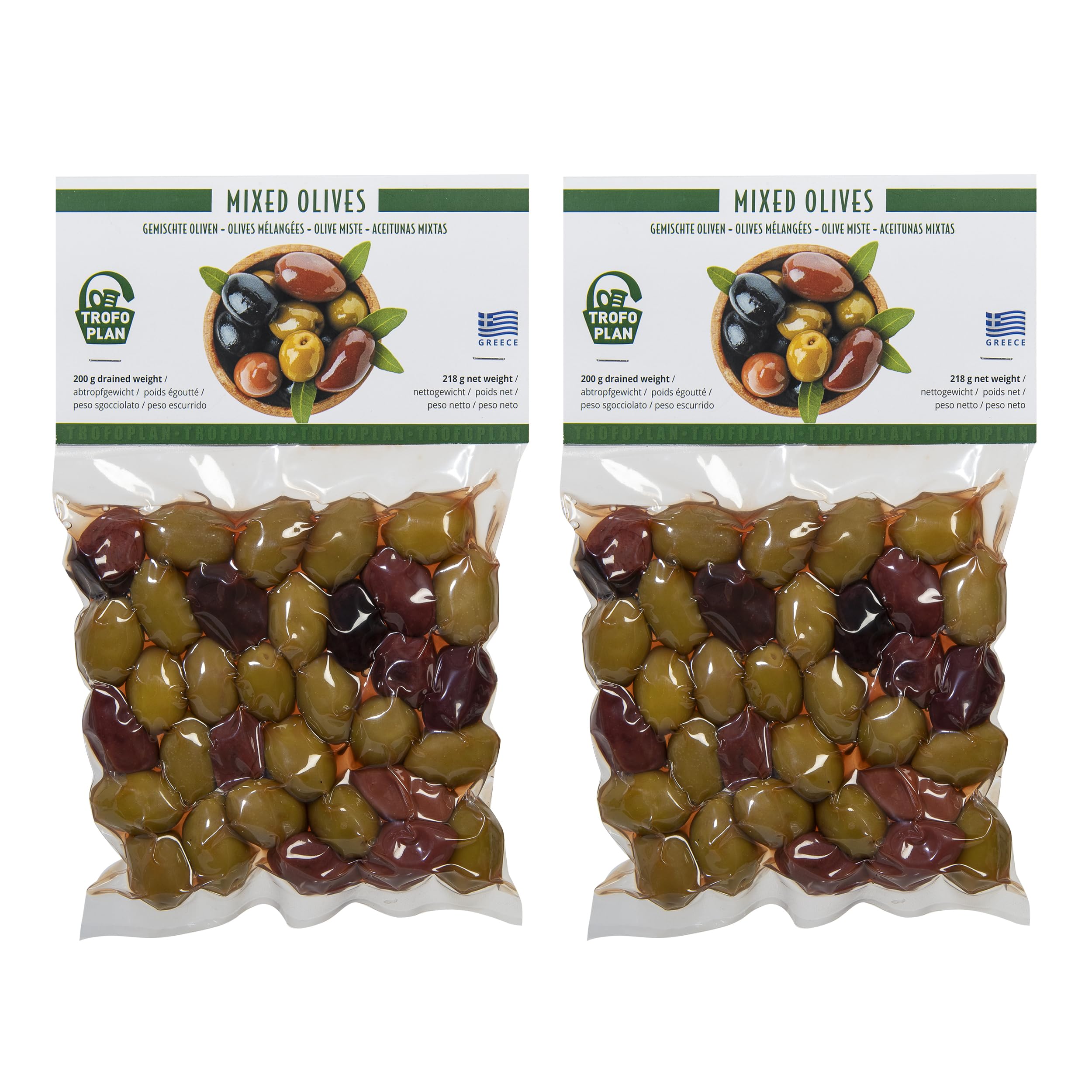 TrofoPlanGreek Mixed Kalamata and Green Olives, Pack of 2 x 200 g (Total: 400 g)