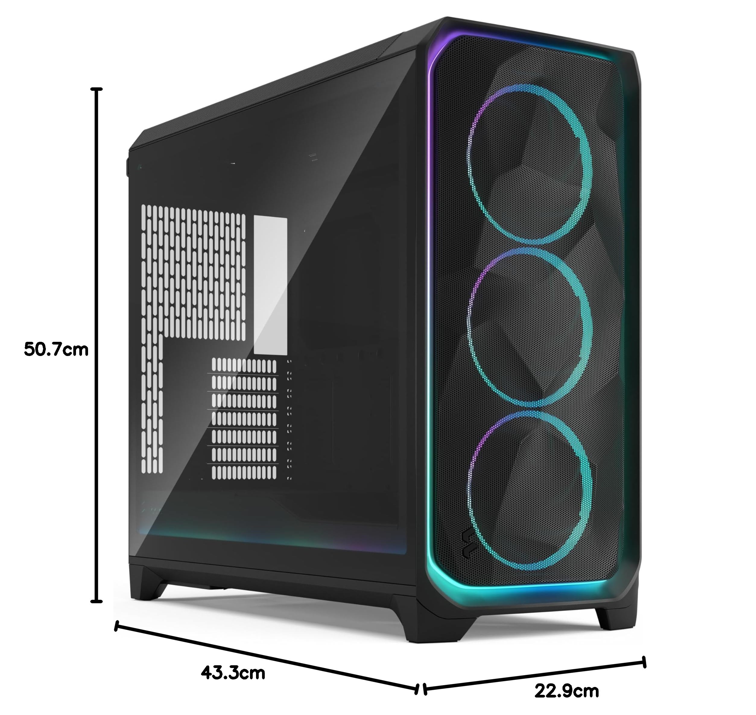 Fractal Design Meshify 3 XL Ambience Pro RGB - Boîtier PC Noir Verre Trempé - Flux d'air Élevé - Ventilateurs ARGB Inclus