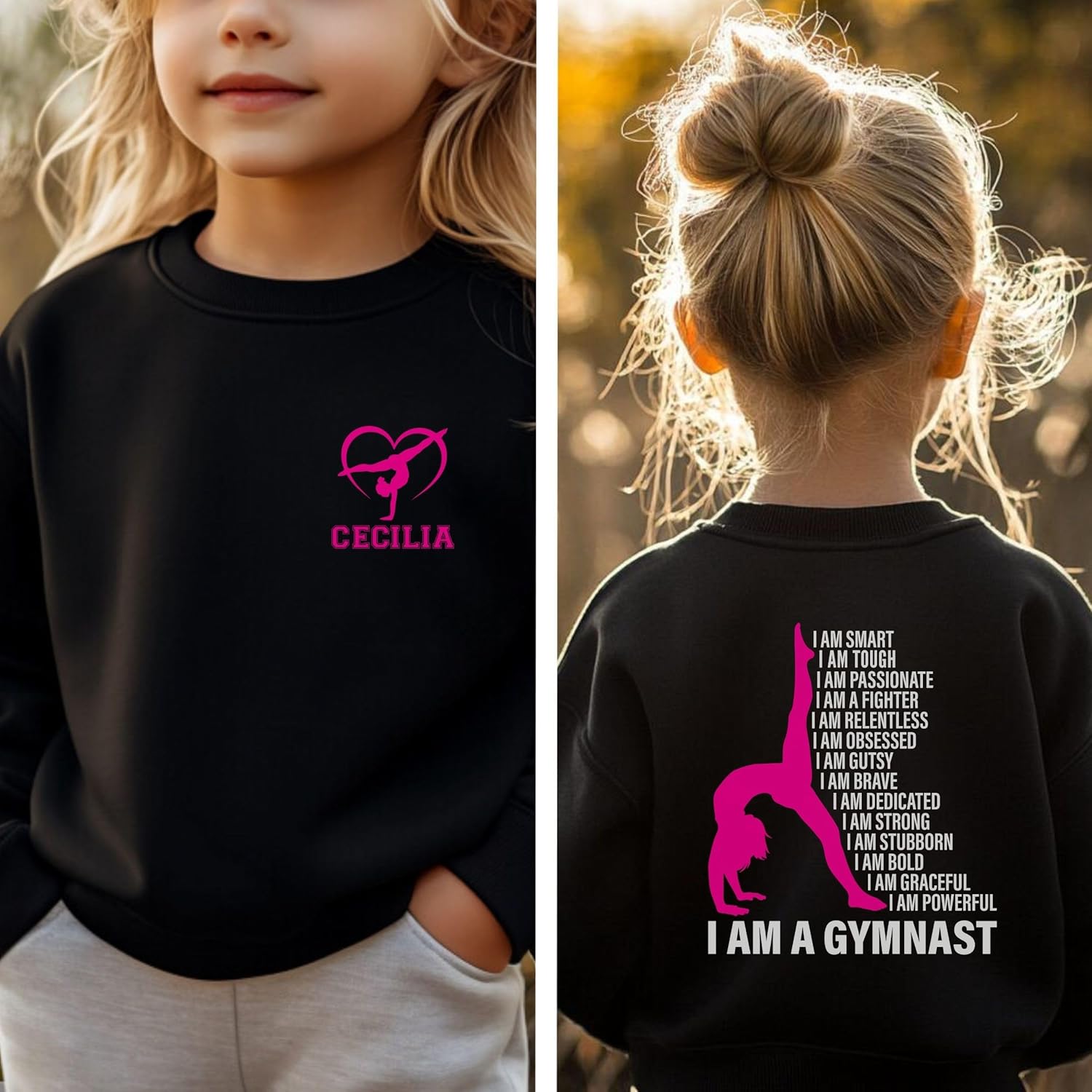 Personalized Gymnastics Hoodie for Girls, Custom Name Gymnast Sweatshirt, Youth Gymnast Hoodie, Gymnast Gift White