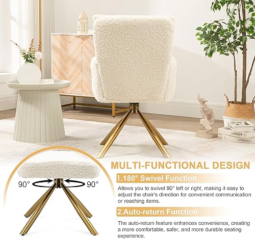 Miniatura 6 de Silla de tocador sin ruedas, moderna silla tapizada de peluche con respaldo y patas de metal dorado, sillas de oficina en casa, sillas decorativas