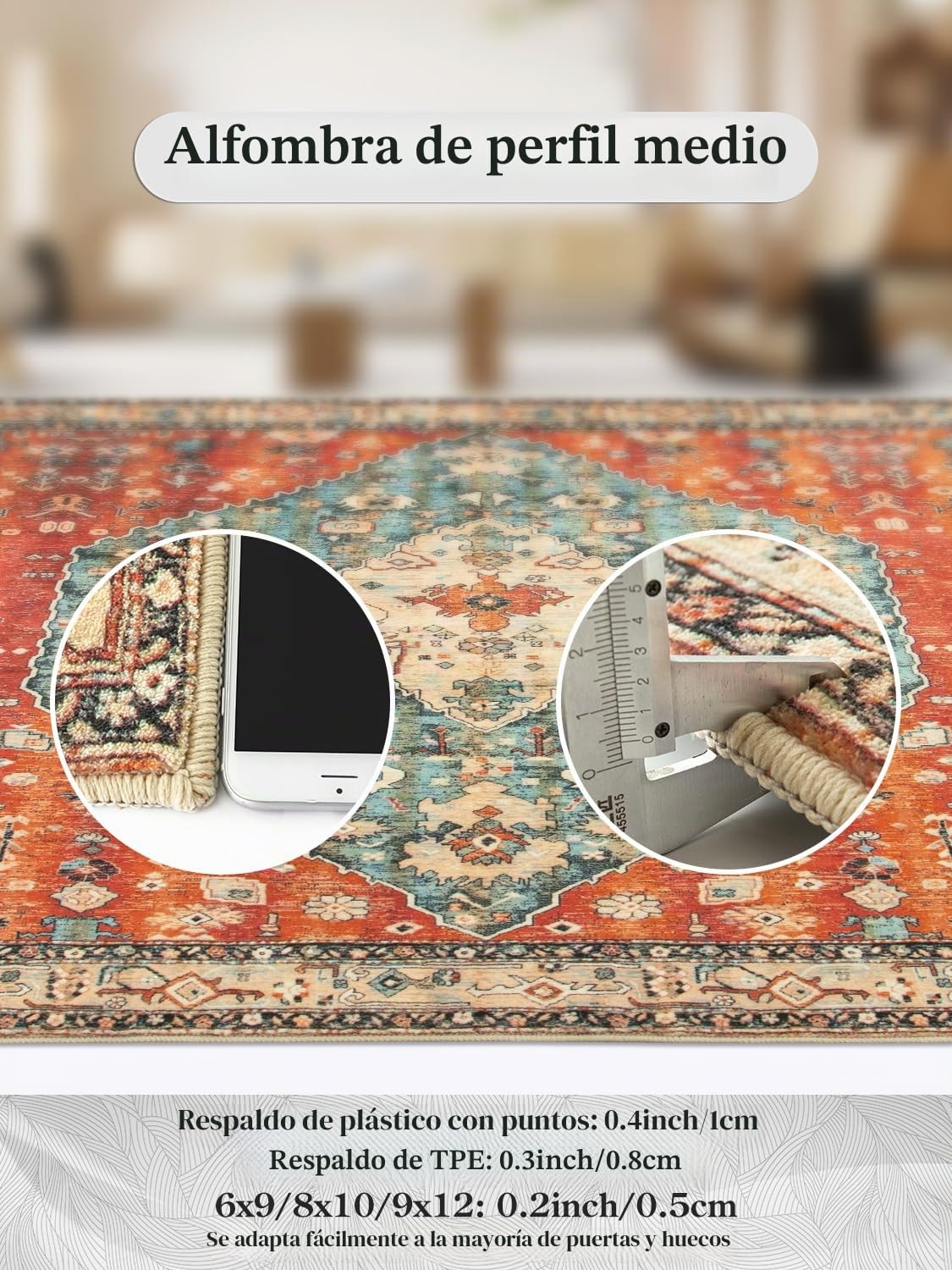 KIMODE Alfombra bohemia tribal de 60x90 cm, alfombra de entrada pequeña envejecida, alfombra bohemia de lana sintética, antideslizante, lavable, cocina, baño