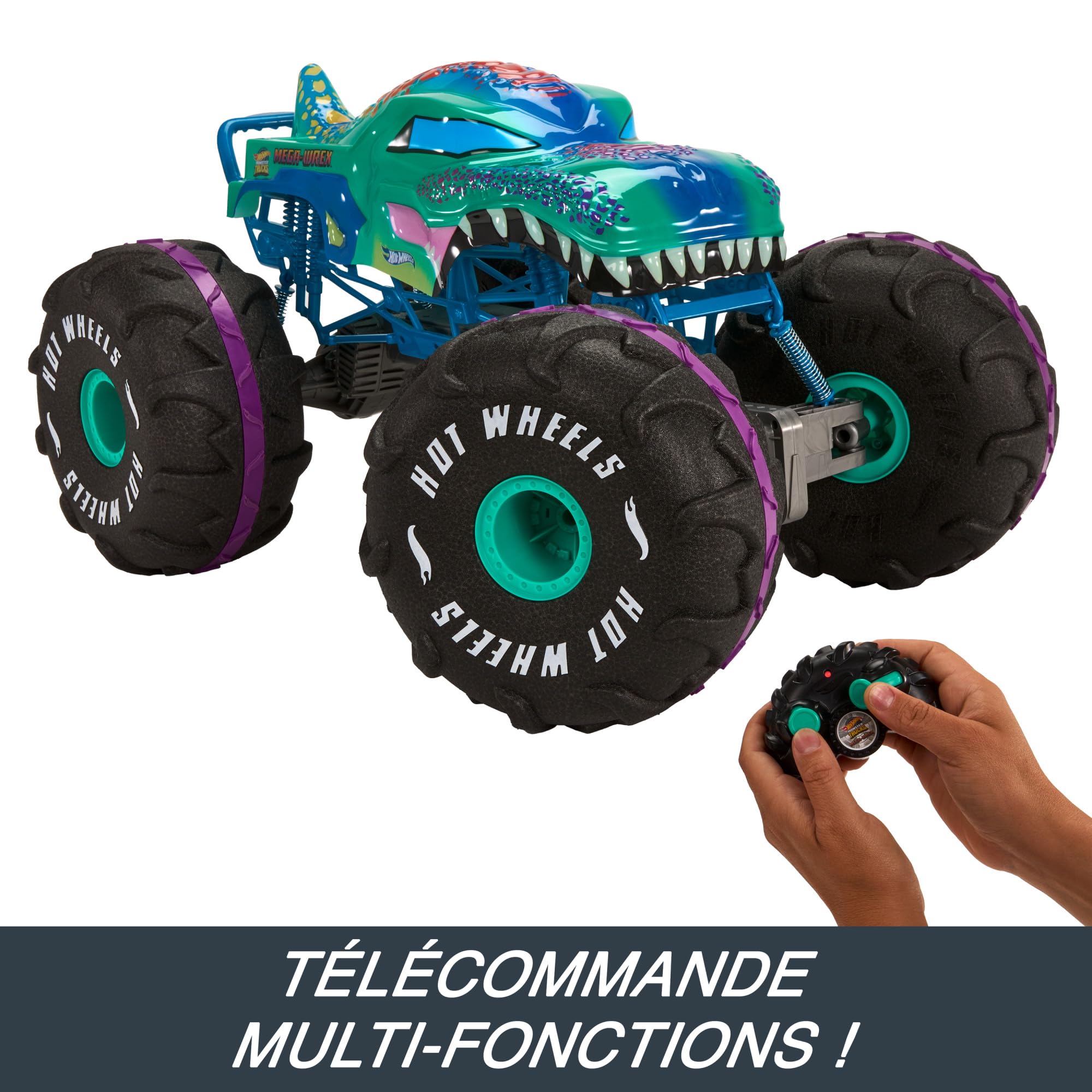 Hot Wheels Monster Trucks Véhicule Radiocommandé XL Mega-Wrex | Camion RC extra large avec barre de roue arrière, USB rechargeable, plus de 60 cm, HPK28