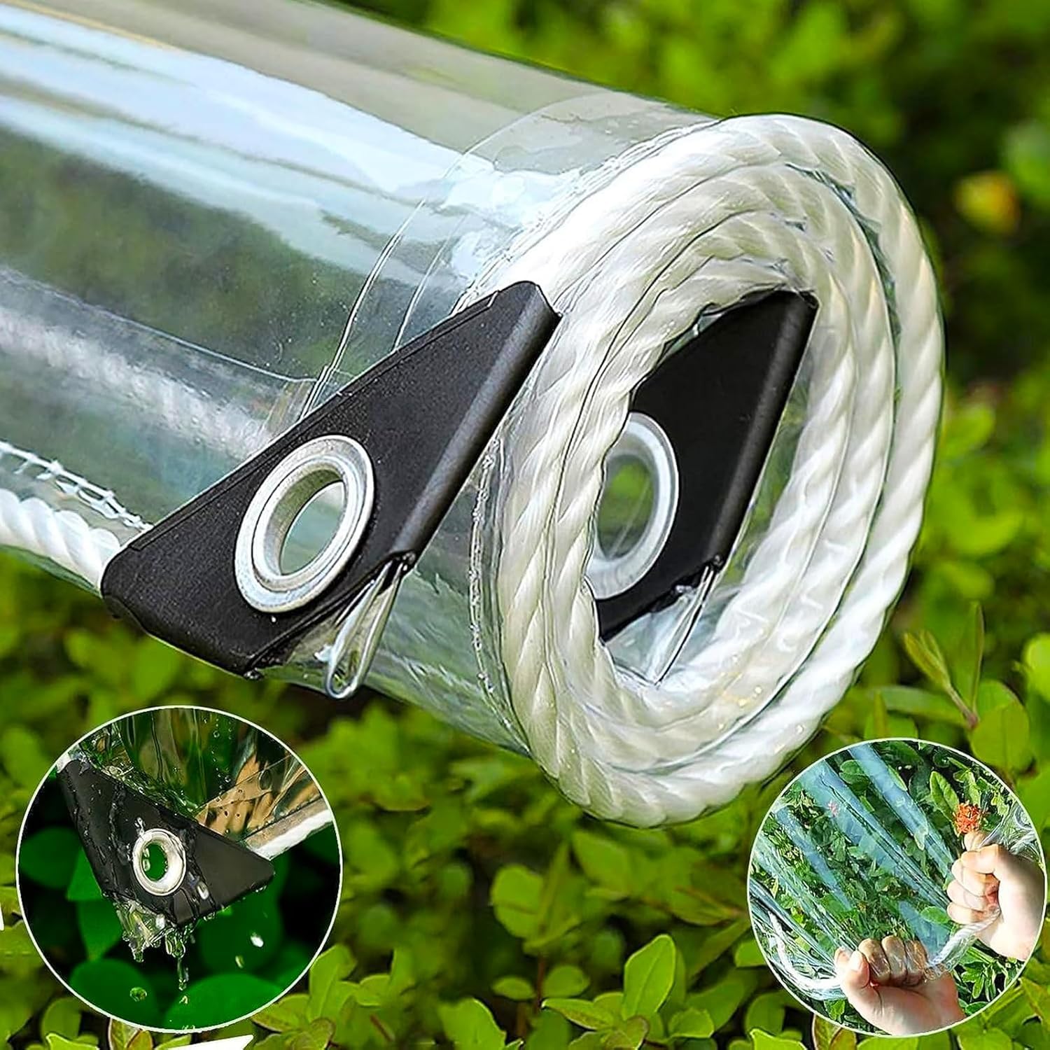 Transparent Tarpaulin, Clear Tarpaulin with Eyelets Waterproof Heavy Duty 420 g/m² PVC Clear Tarp Pergola Covers, Windproof Tear Resistant for Garden Gazebo with Rope
