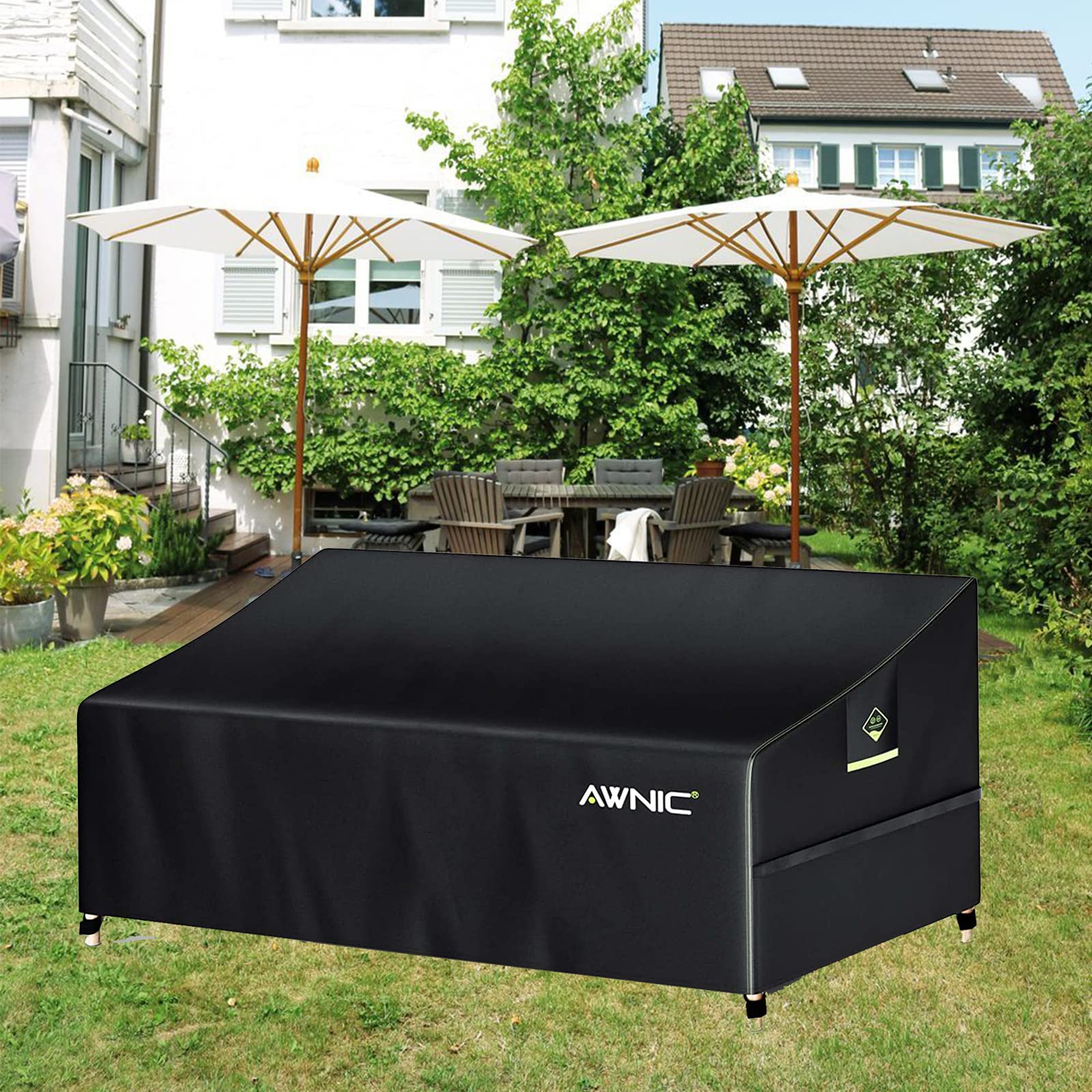 AWNIC Copridivano Componibile da Giardino, Copridivano Esterno 3 Posti, Impermeabile, Resistente ai Raggi UV, 220 x 85 x 61/71 cm