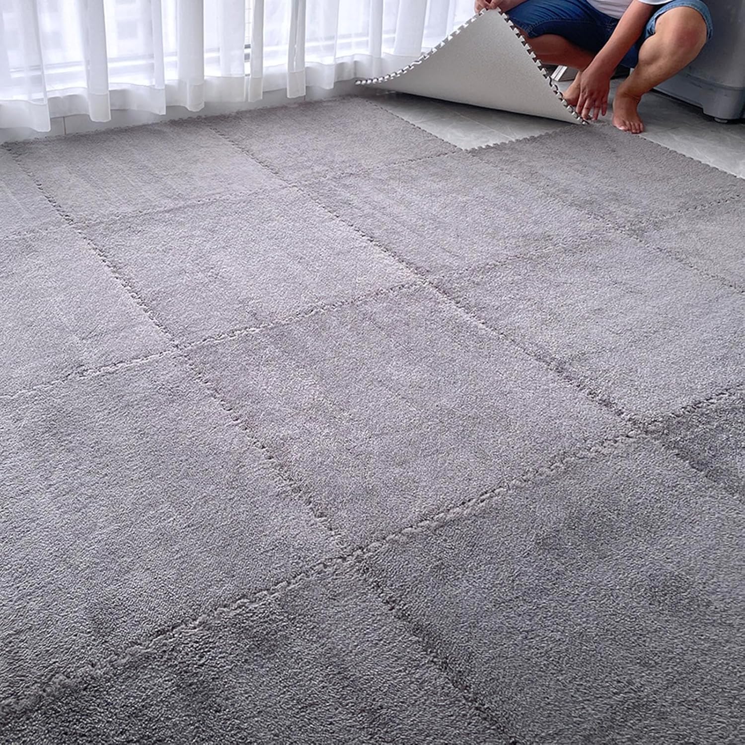 10-częściowa pluszowa mata podłogowa z pianki 60 cm, kwadratowa, układanka z pianki, miękkie płytki dywanowe(Grigio)
