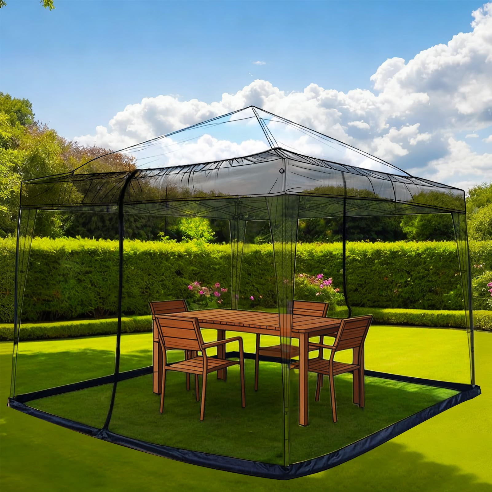 Moskitonetz Pavillon Fliegengitter 3 x 3 m: Insektenschutznetz Reißverschluss Gazebo Netting Verstellbares Pergola Mosquito Net Feinmaschig Outdoor Garten Hof Patio Camping