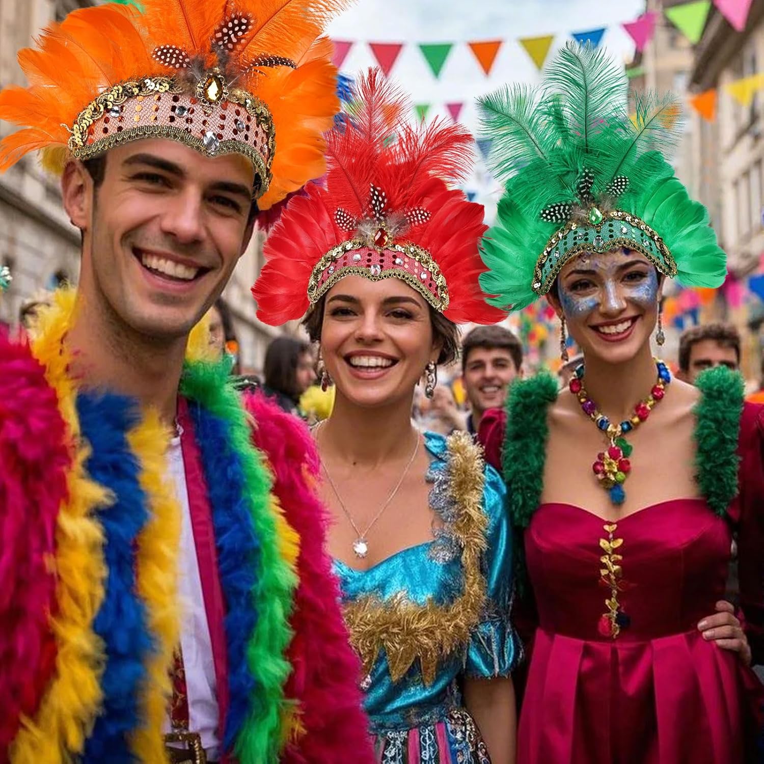 Women's Carnival Feather Headpieces Sequin Headdress for Wedding Masquerade Party Cosplay Feather Headbands - Image 7