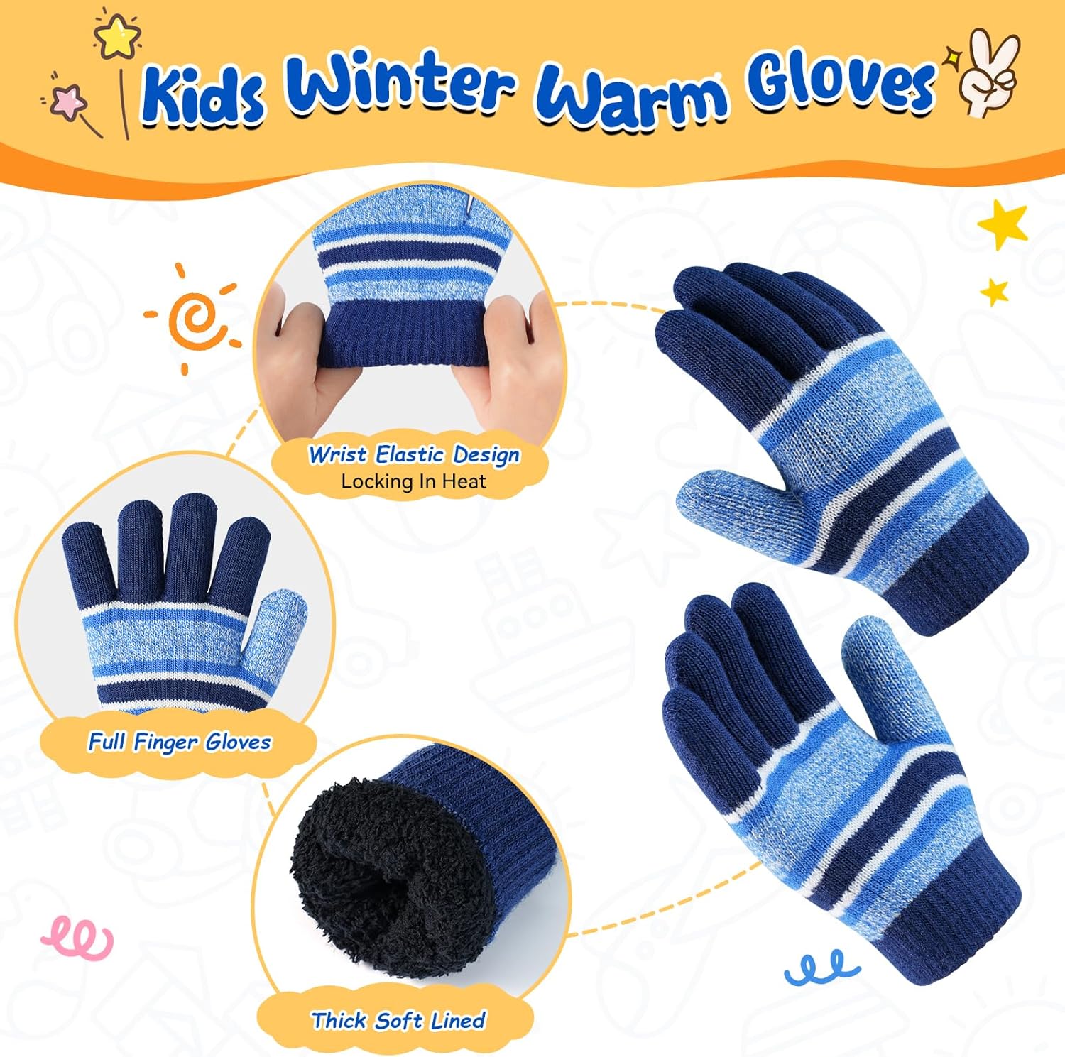Cierto Kids Winter Hat Gloves Scarf Set Knit Beanie for Boys Girls 3–10 Years Fleece Lined with Cute Pom Pom - Image 4