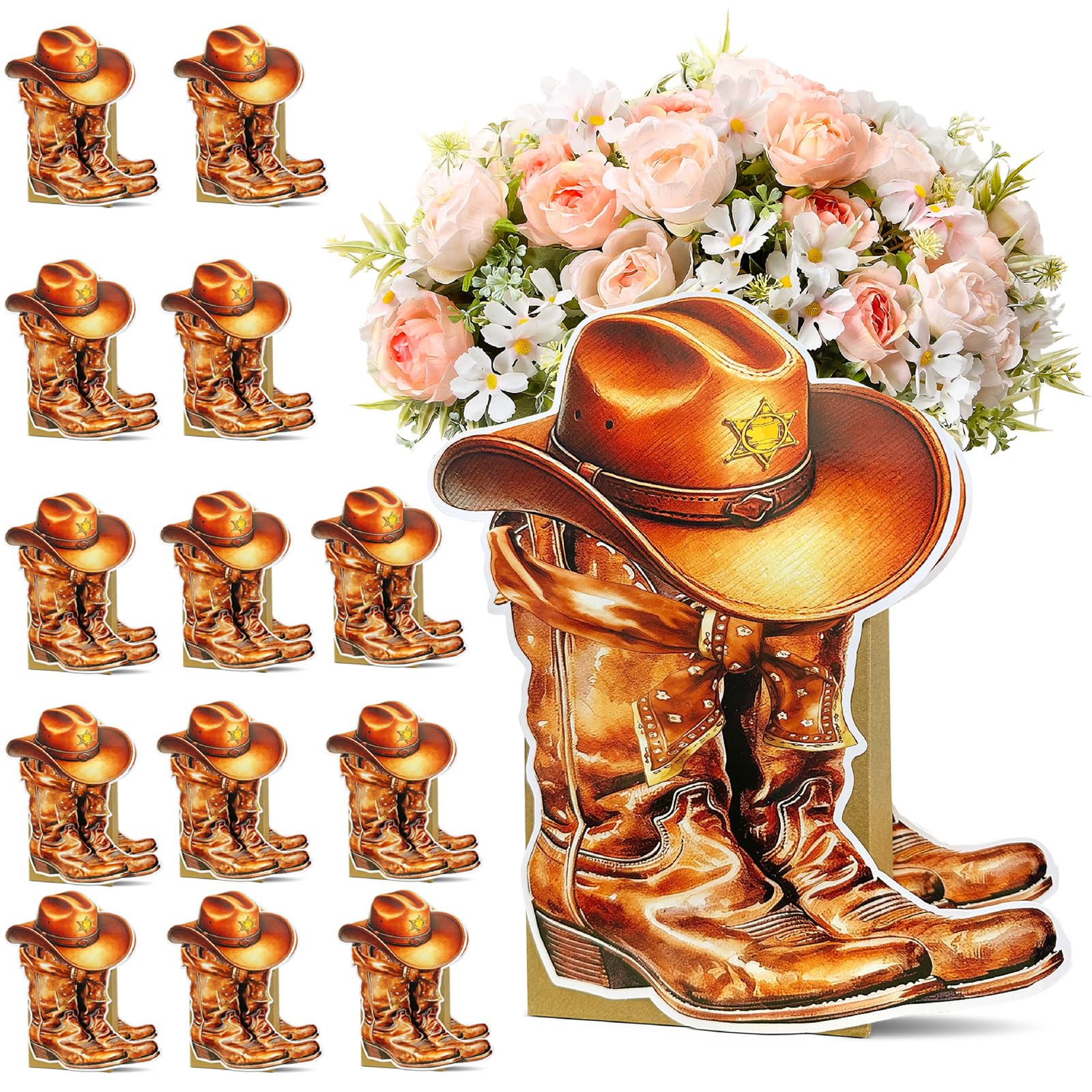 Photo 1 of 14 Set Western Party Decorations Cowboy Boots Decor Vase Wild West Centerpieces for Tables Rodeo Birthday Party Gift Boxes Vase Centerpiece for Boots or Bows Gender Reveal Baby Shower Wedding Supplies
