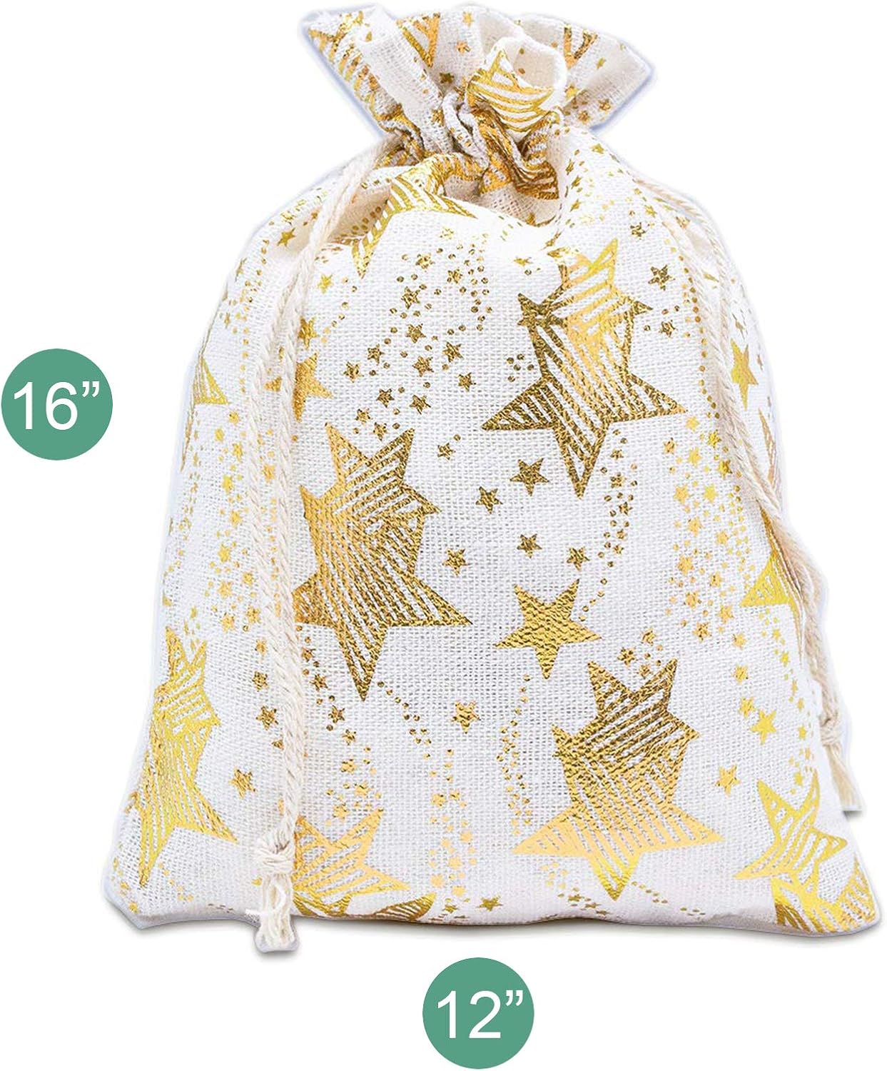 Black Friday 🔥 48pk - 12x16 Cotton Canvas Muslin Gift Bags with Drawstring for Presents, Party Favors, Samples (Golden Stars, Extra Large) by TheDisplayGuys