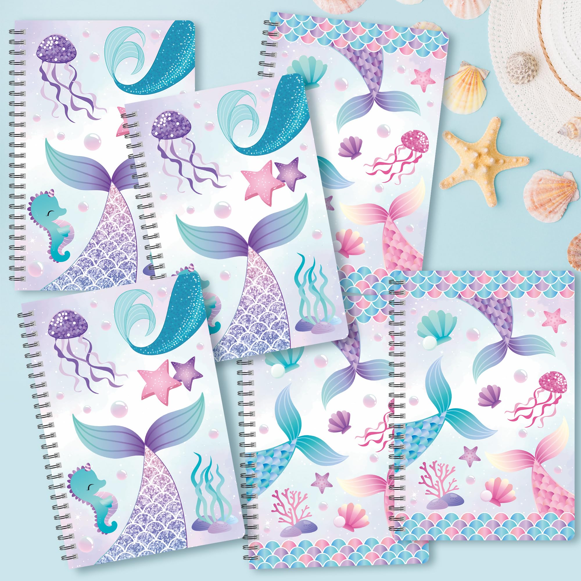 B1ykin Quaderno a spirale a forma di sirena, 50 fogli, 100 pagine, formato A5, con rilegatura a spirale, per scuola, università, ufficio, viaggi, regalo per ragazze e donne (confezione da 3)