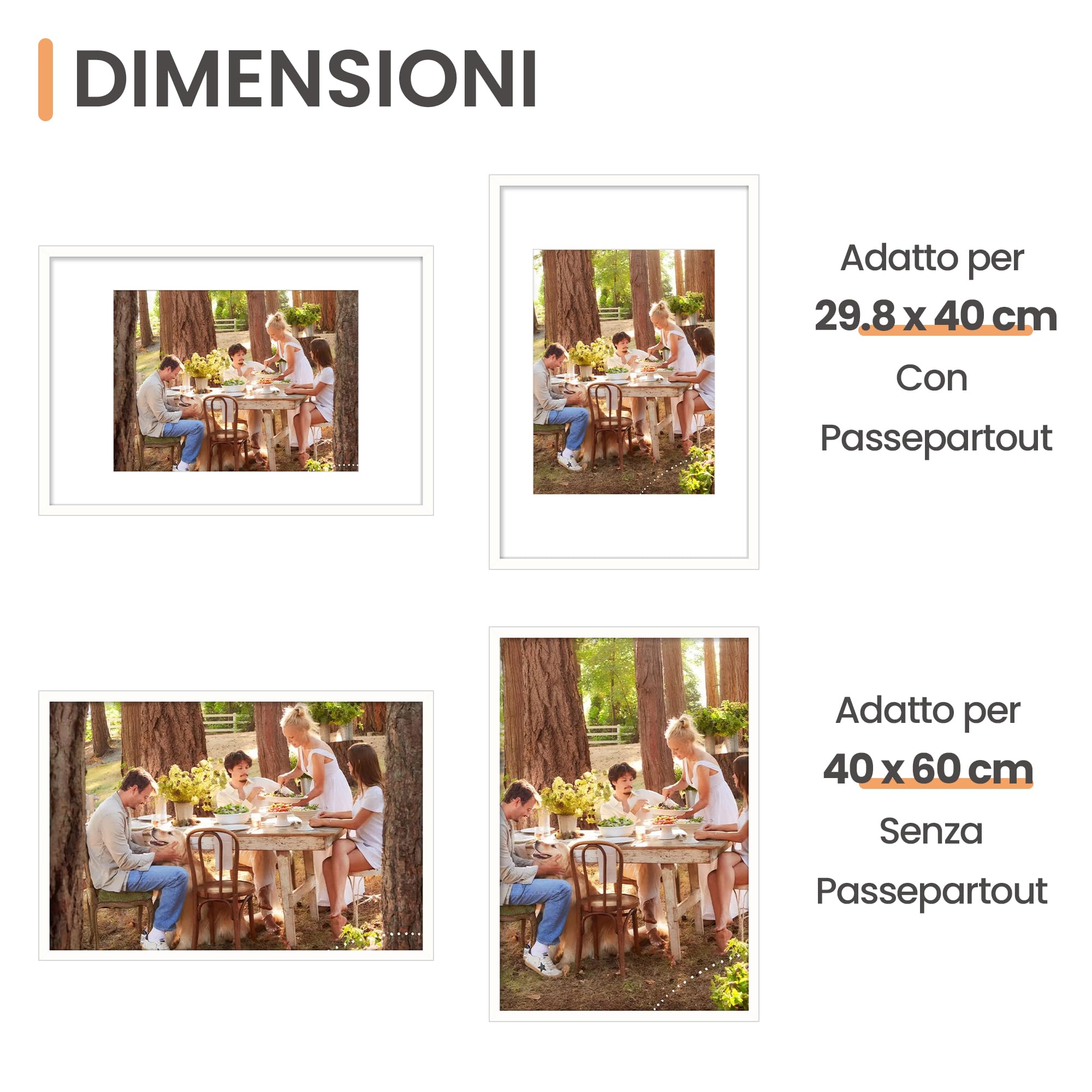upsimples Confezione da 3 Cornici 40x60, Cornici per Foto 40x60cm Bianche, Cornice per Foto da Appendere alla Parete