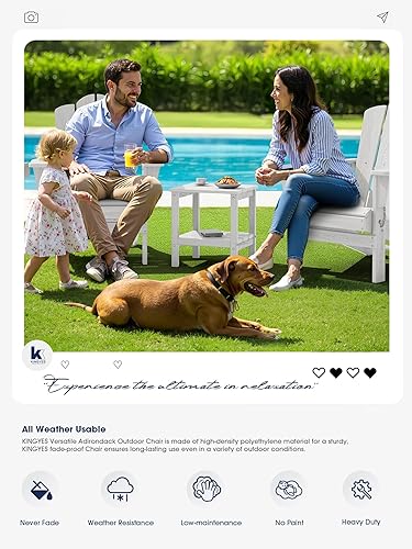 Miniatura 6 de KINGYES Silla Adirondack plegable, sillas de patio HDPE para todo tipo de clima con soporte para tazas, sillas de madera texturizada para hoguera