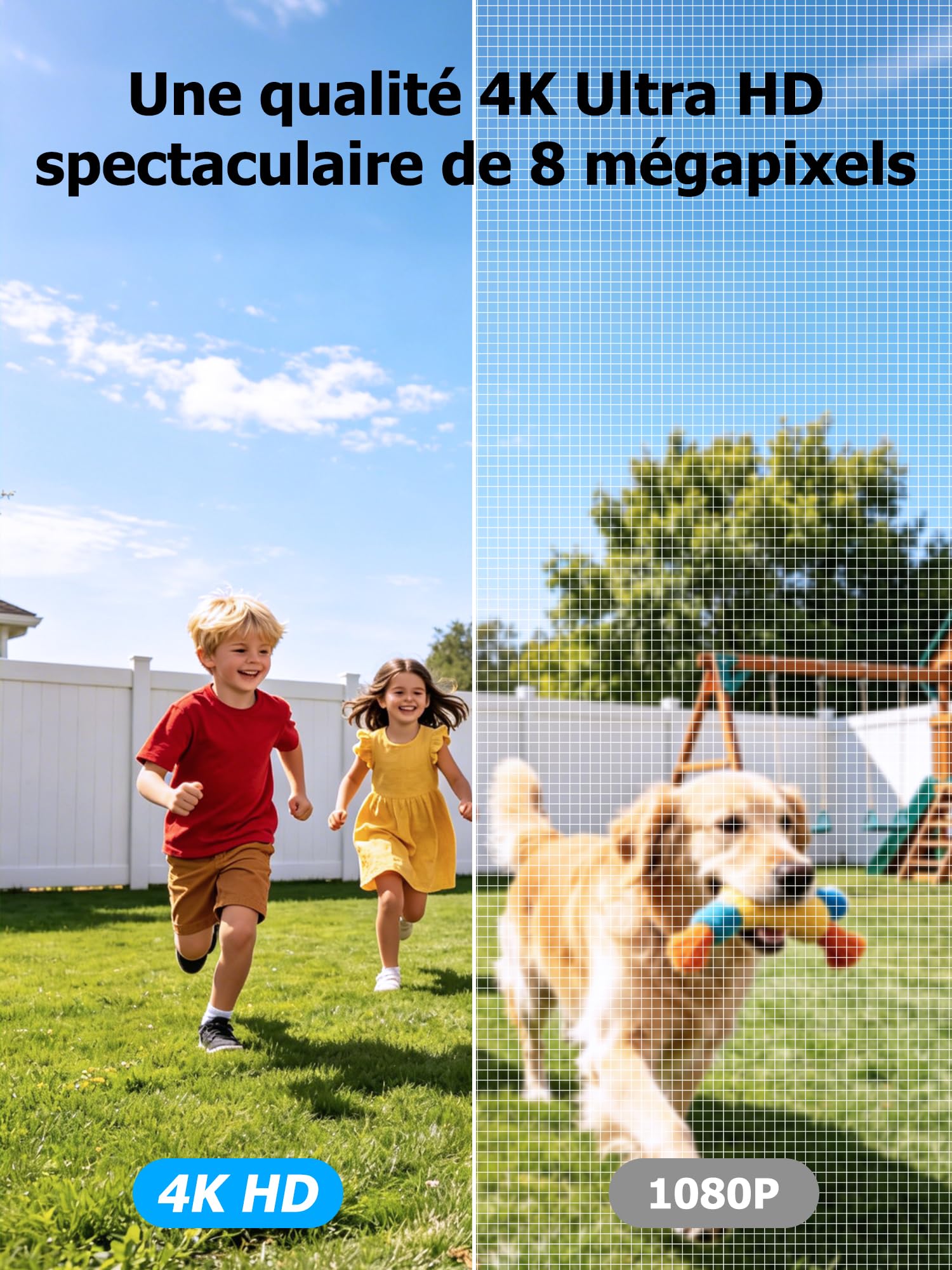4K Camera Surveillance WiFi Exterieure sans Fil,AOV 24/7,Camera Solaire/Batterie 10000 mAh/Double Objectif,caméras de Surveillance Audio Bidirectionnel,360°PTZ Sécurité à Domicile,Suivi Automatique