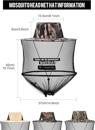 Miniatura 2 de 4 piezas de malla para cabeza de mosquito, gorra de mosquito, cubierta facial con cremallera, plegable, protección contra moscas, sombrero de red