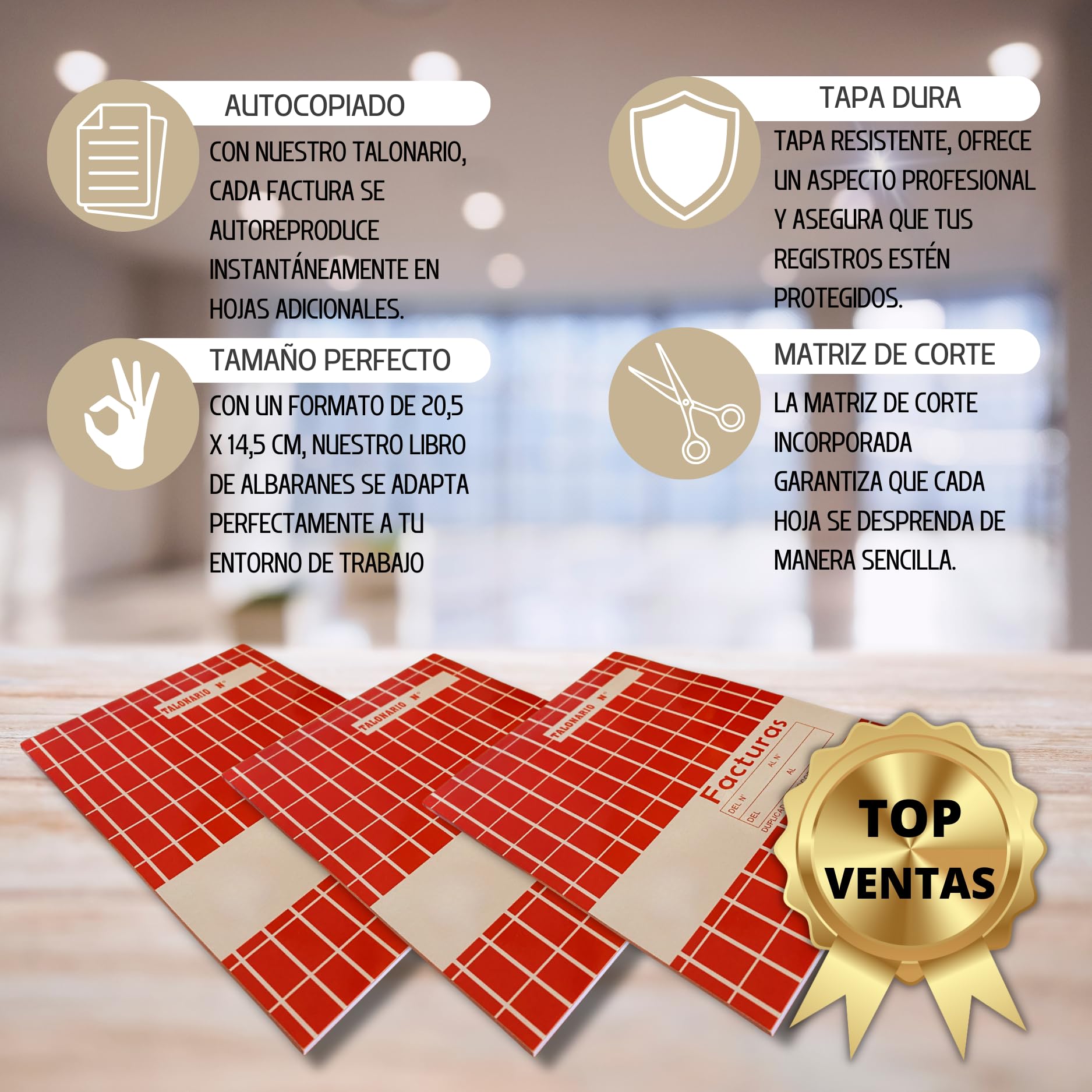 【PACK 12】 Talonario Facturas de Pedidos con Autocopiado y Matriz de Corte, Recibos de Facturas con 40 Hojas por Talonario (20,5 x 15 cm), Documento de Venta de Pedidos Realizados en Castellano.