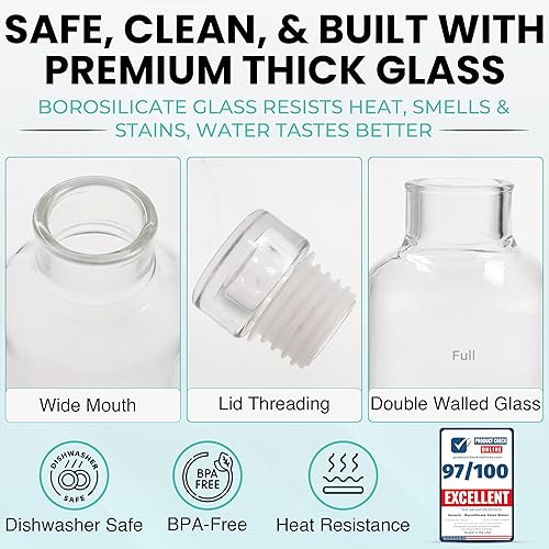 Miniatura 3 de Botella de agua reutilizable de vidrio de borosilicato de 16 onzas con funda, delgada, transparente, a prueba de fugas, con marcador de tiempo, sin