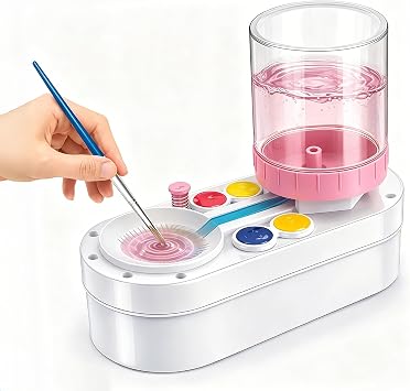 Paint Brush Cleaner Tool Brush Rinser, Watercolor/Oil-Based Paintbrush Cleaners, Painting Station Flush My Brush, Gift for Artist Kids Adults and Girls, Pre-AssembledPink