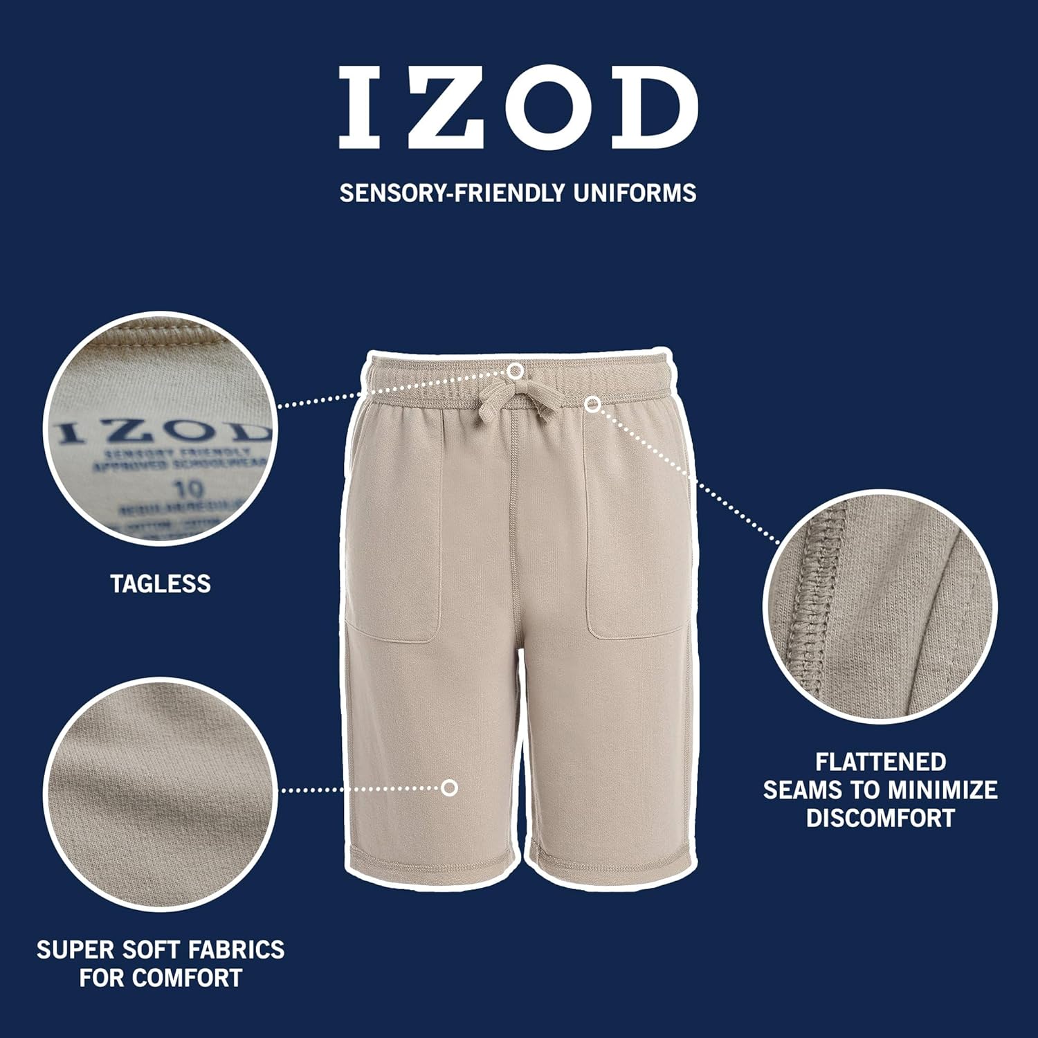 Izod Boys' School Uniform Sensory-Friendly Knit Short, Soft Fabric with Elastic Waist, Tagless, Flattened Seams & Pockets - Image 3
