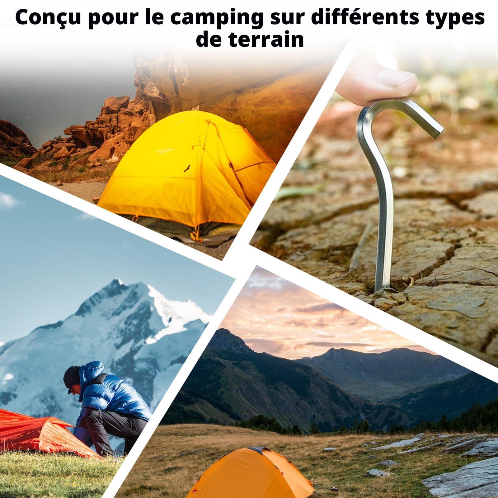 Lot de 16 piquets de tente de camping en aluminium 18 cm, accessoires pour tente