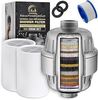 AquaHomeGroup 20 Stage Shower Filter with Vitamin C E for Hard Water - High Output Shower Water Filter to Remove Chlorine and Fluoride - 2 Cartridges Included -Consistent Water Flow Showerhead Filter